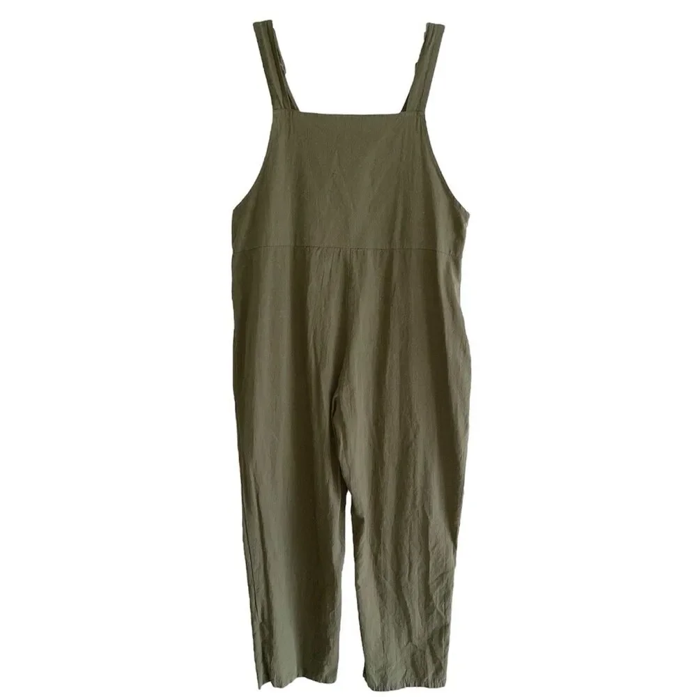Lagenlook Overall Womens Size L Hunter Green Cotton Blend Slouchy Lightweight - Picture 6 of 10